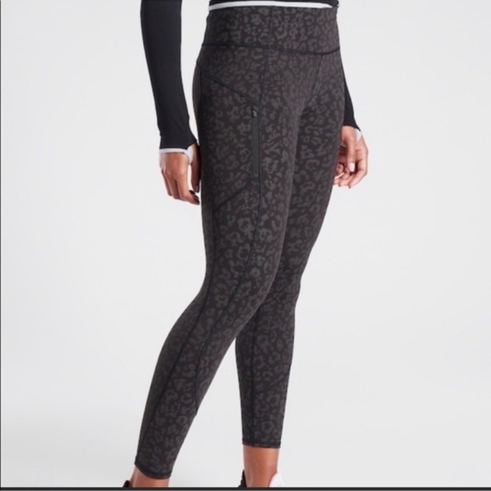 Athleta Charcoal Leopard Print Reinier Leggings